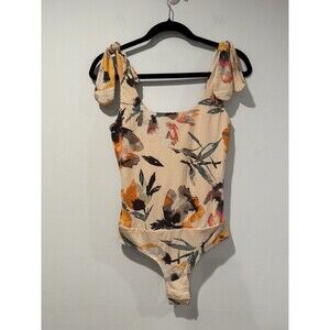 NEW BCBGeneration Bodysuit Women XXS Floral Shoulder Tie Stretch Romantic Preppy
